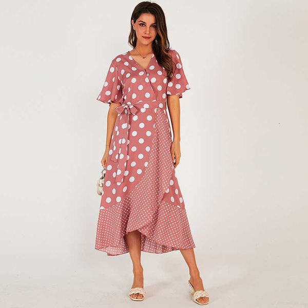 casual dresses summer products ladies v-neck sweet polka-dot color matching lattice trumpet sleeves a-line long ruffled pink w4aa, Black;gray
casual dresses summer products ladies v-neck sweet polka-dot color matching lattice trumpet sleeves a-line long ruffled pink w4aa, Black;gray