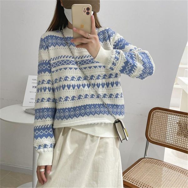 women's sweaters autumn winter retro jacquard loose sweater women all-match knit pullovers korean casual knitted top, White;black
women's sweaters autumn winter retro jacquard loose sweater women all-match knit pullovers korean casual knitted top, White;black
