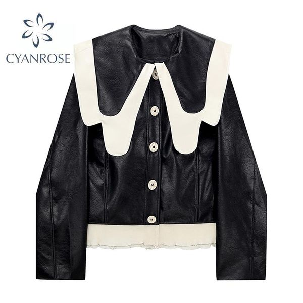 women's jackets pu faux leather jacket women loose casual outwear korean style spliced black coat 2021 autumn vintage chic, Black;brown
women's jackets pu faux leather jacket women loose casual outwear korean style spliced black coat 2021 autumn vintage chic, Black;brown