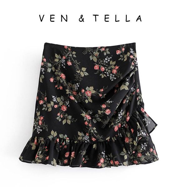 ven&tella studio spring and summer design~retro floral print ruffle stitching hem mini skirt skirts, Black
ven&tella studio spring and summer design~retro floral print ruffle stitching hem mini skirt skirts, Black