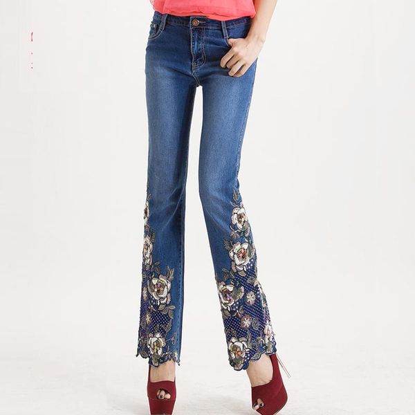 women's jeans spring fall women beads stretch flare trousers with embroidery , female woman bleached embroidered blue denim pants
women's jeans spring fall women beads stretch flare trousers with embroidery , female woman bleached embroidered blue denim pants
