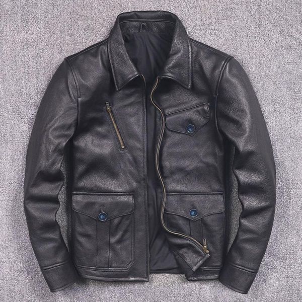 men's leather & faux first layer cowhide motorcycle jacket short lapel real slim fit korean coat, Black
men's leather & faux first layer cowhide motorcycle jacket short lapel real slim fit korean coat, Black