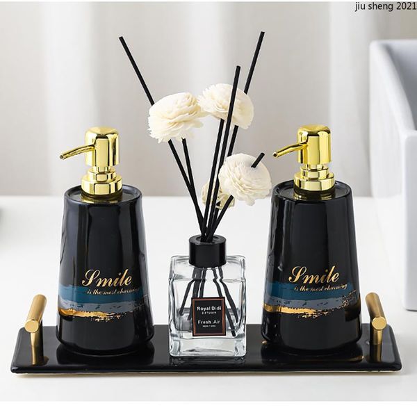 creative high-grade ceramic bathroom four-piece set with tray home hand sanitizer press bottle 430ml decor bath accessory
creative high-grade ceramic bathroom four-piece set with tray home hand sanitizer press bottle 430ml decor bath accessory