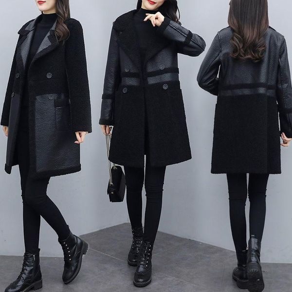 women black thicken faux leather jacket ladies lambswool sheepskon suede warm trench coats female long outerwear large size women's &
women black thicken faux leather jacket ladies lambswool sheepskon suede warm trench coats female long outerwear large size women's &