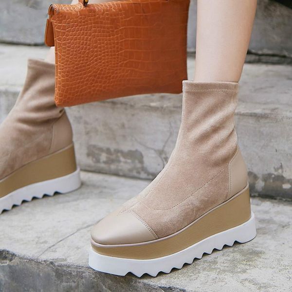 boots winter ankle women genuine leather platform wedge heel short slim stretch super high shoes lady autumn, Black
boots winter ankle women genuine leather platform wedge heel short slim stretch super high shoes lady autumn, Black