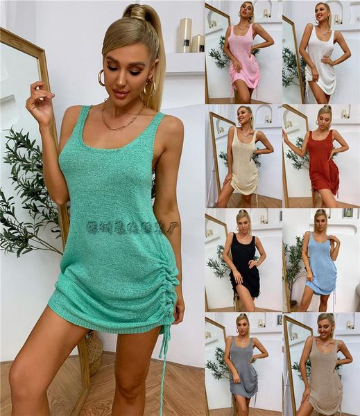 women's swimwear summer dress for women 2021 beach kaftan cover up clothes knitted strapping suspender loose bikini vest print, White;black