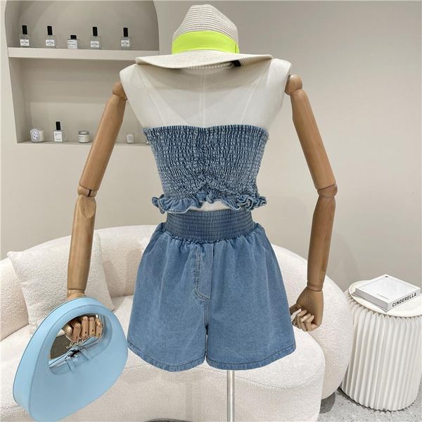 women's tracksuits niche design clothing summer 2021 fashion tight elastic chest wrapped high waist wide leg shorts denim suit, Gray
women's tracksuits niche design clothing summer 2021 fashion tight elastic chest wrapped high waist wide leg shorts denim suit, Gray