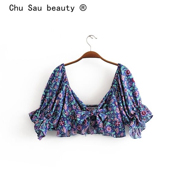 chu sau beauty fashion boho style floral print crop women holiday chic pleated fold short shirts female beach wear 210508, White
chu sau beauty fashion boho style floral print crop women holiday chic pleated fold short shirts female beach wear 210508, White