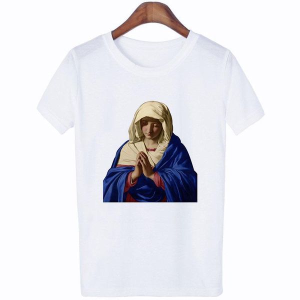 women's t-shirt women clothes summer fashion blessed virgin mary female tumblr streetwear vintage hipster feminist t shirt, White 
women's t-shirt women clothes summer fashion blessed virgin mary female tumblr streetwear vintage hipster feminist t shirt, White