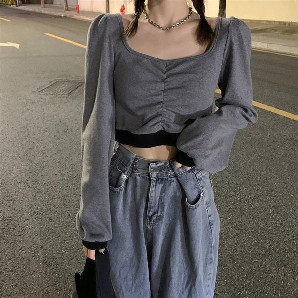 women's short pullover t-shirt autumn long-sleeved top, White
women's short pullover t-shirt autumn long-sleeved top, White