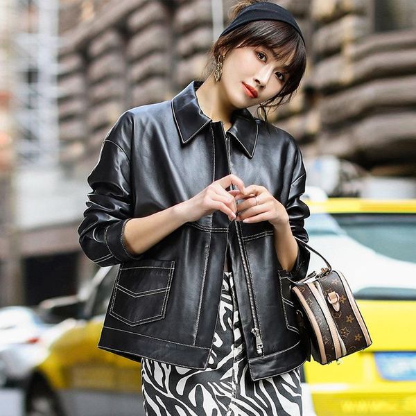 women's leather & faux spring jacket genuine autumn coats and jackets women elegant sheepskin coat casual slim cuero genuino lh-9829, Black
women's leather & faux spring jacket genuine autumn coats and jackets women elegant sheepskin coat casual slim cuero genuino lh-9829, Black