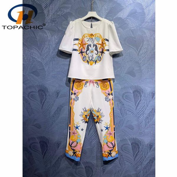 women's two piece pants 6.14 high end quality fashion o-neck diamonds beading print blouse + waist straight set women, White
women's two piece pants 6.14 high end quality fashion o-neck diamonds beading print blouse + waist straight set women, White