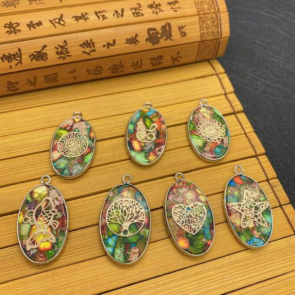 charms natural stone pendant oval multicolor turquoise metal edging gold pattern can be used for diy to make exquisite jewelry gifts, Bronze;silver
charms natural stone pendant oval multicolor turquoise metal edging gold pattern can be used for diy to make exquisite jewelry gifts, Bronze;silver