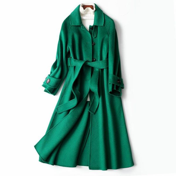 women's wool & blends 2021 autumn and winter handmade green double-sided cashmere fashion ladies long korean style woolen coat, Black
women's wool & blends 2021 autumn and winter handmade green double-sided cashmere fashion ladies long korean style woolen coat, Black