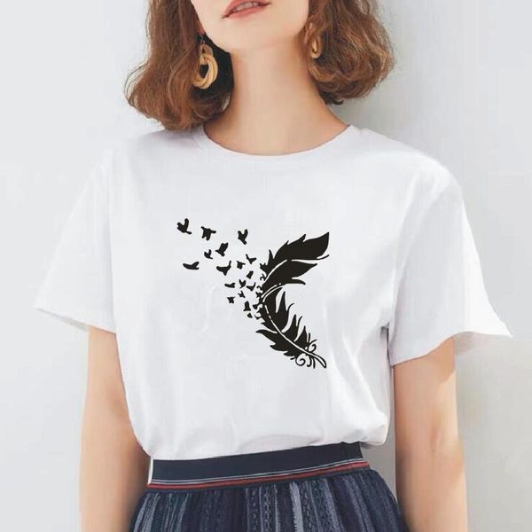 fashion feather print t shirts women summer short sleeve casual tee shirt femme korean harajuku camisas mujer women's t-shirt, White
fashion feather print t shirts women summer short sleeve casual tee shirt femme korean harajuku camisas mujer women's t-shirt, White