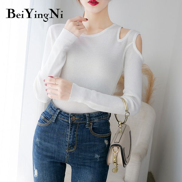 knitted sweaters women solid color off shoulder slim knitwear jumper femme pullovers ladies elasticity pull 210427, White;black
knitted sweaters women solid color off shoulder slim knitwear jumper femme pullovers ladies elasticity pull 210427, White;black