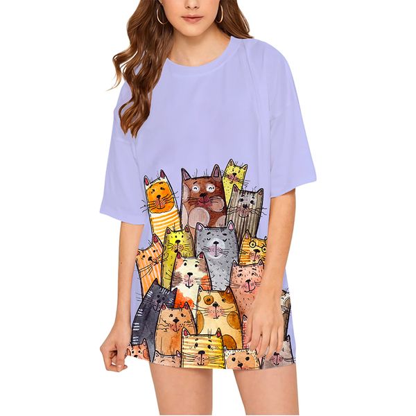 cloocl purple cute cartoon cat 3d fashion women oversize t shirt printed tee casual, White
cloocl purple cute cartoon cat 3d fashion women oversize t shirt printed tee casual, White