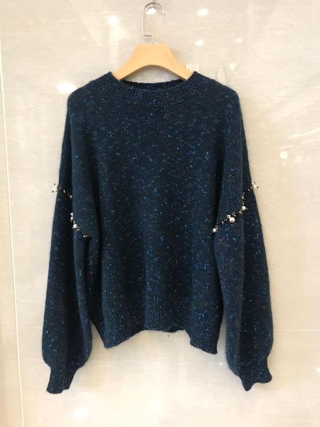 women's sweaters ladies 2021 fashion long sleeve casual cuff stitching pearl sweater 1102, White;black
women's sweaters ladies 2021 fashion long sleeve casual cuff stitching pearl sweater 1102, White;black