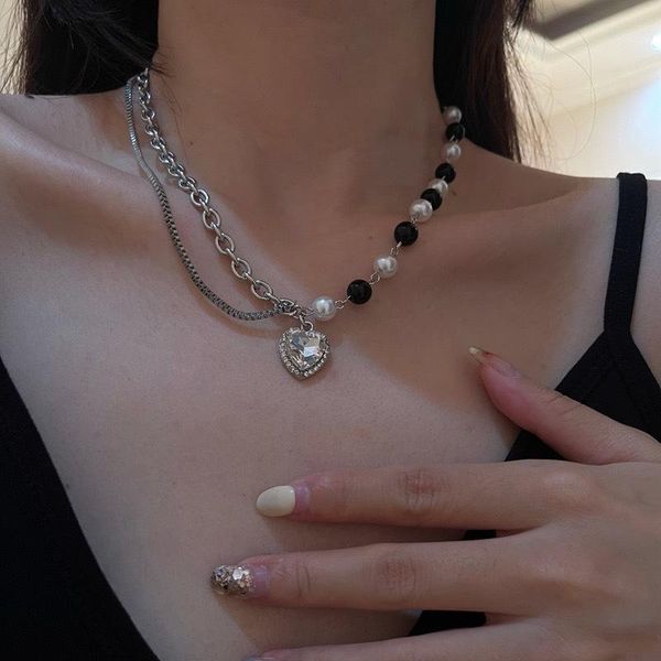chains goth harajuku cool heart crystal zircon pendant black white pearl chain necklace for women egirl street punk jewelry accessories, Silver
chains goth harajuku cool heart crystal zircon pendant black white pearl chain necklace for women egirl street punk jewelry accessories, Silver