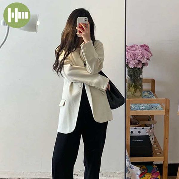 women's suits & blazers white blazer women jacket elegant spring autumn solid color one button pocket v-neck long sleeve black loose co, White;black
women's suits & blazers white blazer women jacket elegant spring autumn solid color one button pocket v-neck long sleeve black loose co, White;black
