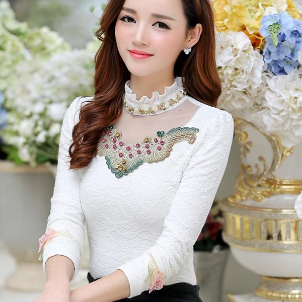 women's blouses & shirts 2021 autumn women plus velvet thickened bottomed shirt female high-necked lace embroidery diamond long sleeved, White
women's blouses & shirts 2021 autumn women plus velvet thickened bottomed shirt female high-necked lace embroidery diamond long sleeved, White