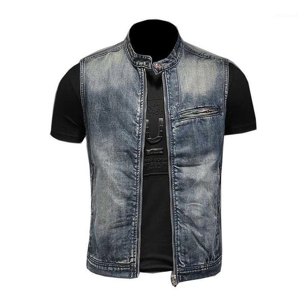 men's jackets summer 2021 retro jeans slim high-neck zipper blue sleeveless denim jacket, Black;brown
men's jackets summer 2021 retro jeans slim high-neck zipper blue sleeveless denim jacket, Black;brown