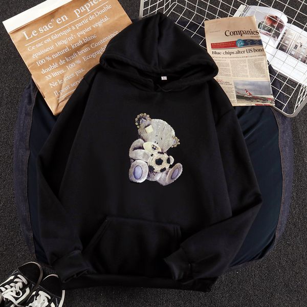 a new autumn/winter harajuku bf wind student loose-fitting and fleecy hooded cartoon bear printed long-sleeve hoodie, Black
a new autumn/winter harajuku bf wind student loose-fitting and fleecy hooded cartoon bear printed long-sleeve hoodie, Black