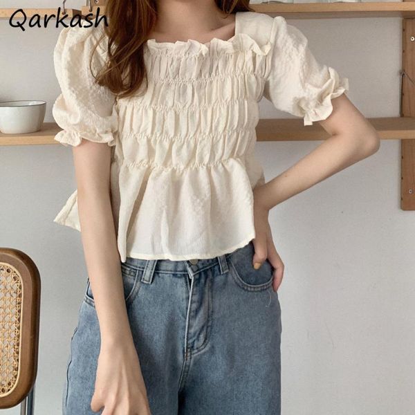 women's blouses & shirts cropped women pure color summer square collar folds sweet korean style leisure retro elegant ladies ins slim, White
women's blouses & shirts cropped women pure color summer square collar folds sweet korean style leisure retro elegant ladies ins slim, White