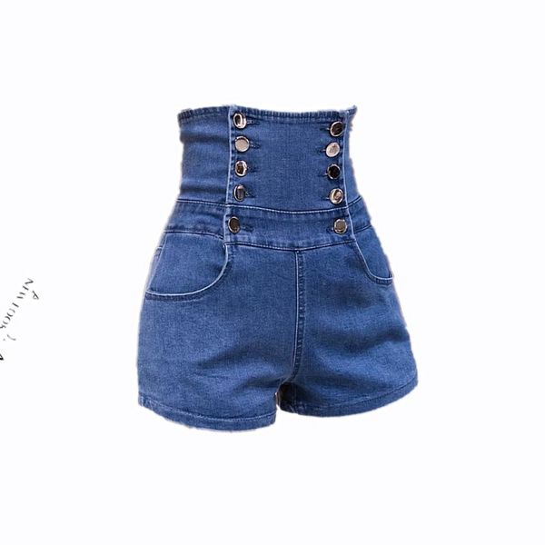 women's thin breasted buttoned waist stretch rrayed pants fashion summer denim shorts super high jeans, Blue
women's thin breasted buttoned waist stretch rrayed pants fashion summer denim shorts super high jeans, Blue