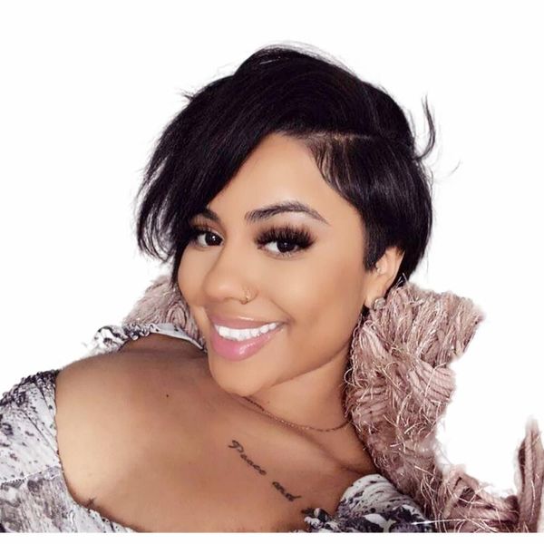 human hair short pixie wigs for black women natural color side part little lace machine made wigs with bangs, Black;brown
human hair short pixie wigs for black women natural color side part little lace machine made wigs with bangs, Black;brown