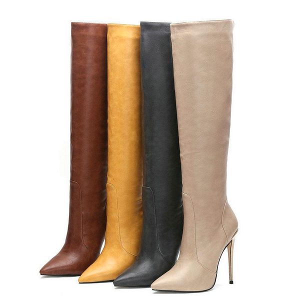 boots 2021 brand designer faux leather women knee high fashion zipper pointed toe thin heel lady shoes black brown
boots 2021 brand designer faux leather women knee high fashion zipper pointed toe thin heel lady shoes black brown