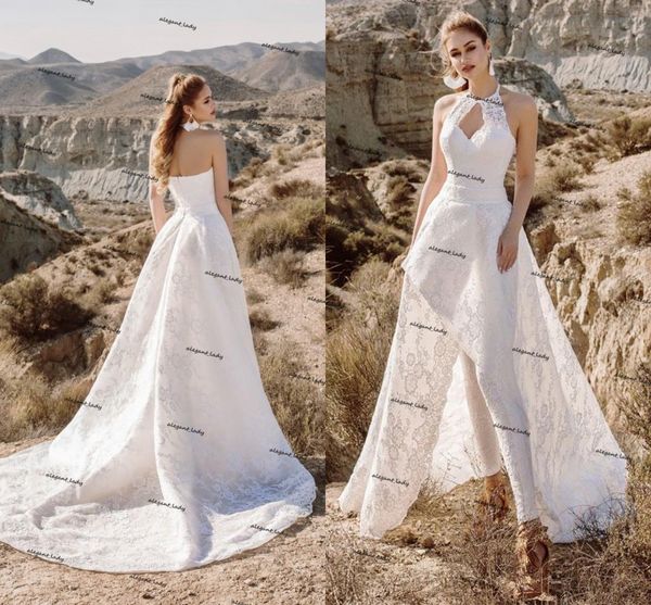 full lace country wedding jumpsuit with detachable train 2022 halter neck backless bohemian beach bridal dress pant suit, White
full lace country wedding jumpsuit with detachable train 2022 halter neck backless bohemian beach bridal dress pant suit, White