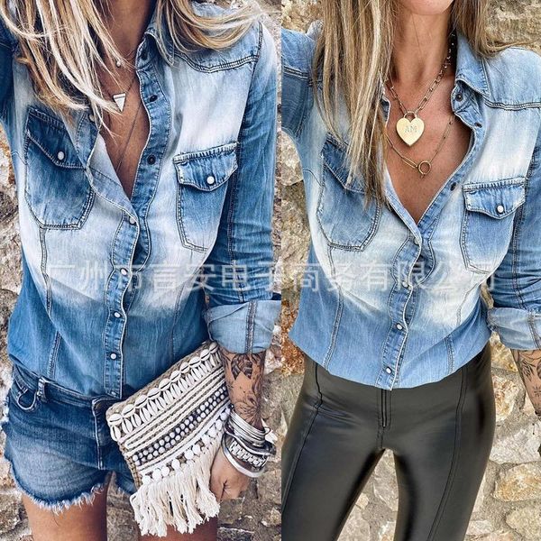women's jackets casual streetwear distressed coats women gradient slim denim shirt long sleeve single-breasted bleached jean, Black;brown
women's jackets casual streetwear distressed coats women gradient slim denim shirt long sleeve single-breasted bleached jean, Black;brown