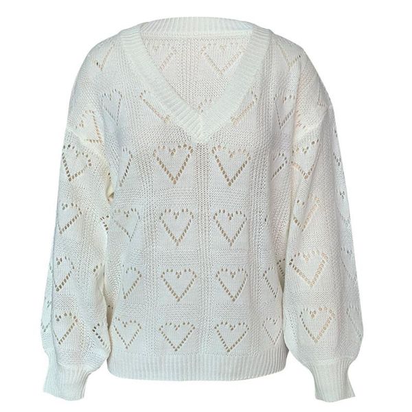 women's long-sleeved solid color loose knitted sweater autumn winter v-neck heart-shaped hollow pullover female fashion, White;black
women's long-sleeved solid color loose knitted sweater autumn winter v-neck heart-shaped hollow pullover female fashion, White;black