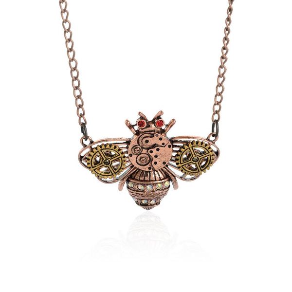 pendant necklaces european and american jewellery steampunk items ancient red copper bee gear necklace, Silver