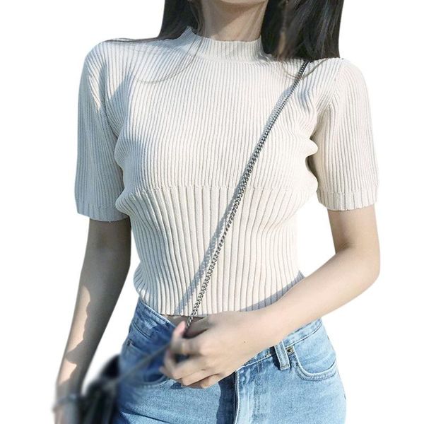 summer women tees ladies simple pullover women's korean solid o neck casual slim knitted short sleeve crop t-shirt, White
summer women tees ladies simple pullover women's korean solid o neck casual slim knitted short sleeve crop t-shirt, White