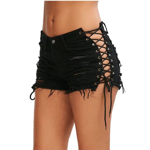 women's shorts normov summer high taille denim women fashion ripped hole jean slim side cross lace up short jeans, White;black
women's shorts normov summer high taille denim women fashion ripped hole jean slim side cross lace up short jeans, White;black