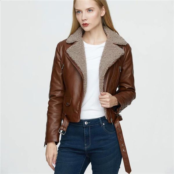 women's leather & faux jacket splicing imitation lamb's wool warm heavy luxurious high-end zipper belt 2021 winter locomotive fema, Black
women's leather & faux jacket splicing imitation lamb's wool warm heavy luxurious high-end zipper belt 2021 winter locomotive fema, Black