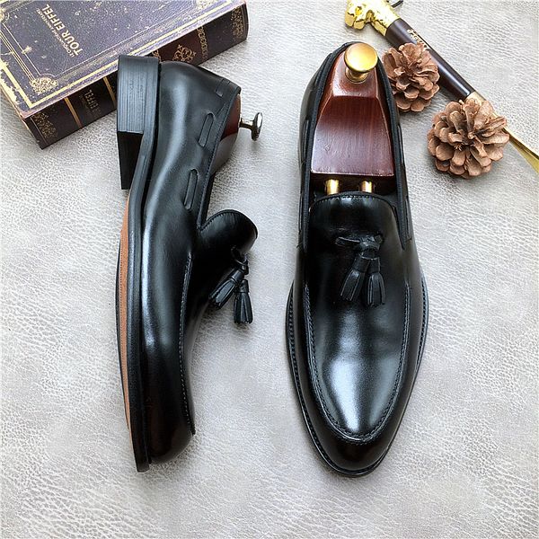 British Style Pointed Toe Formal Shoes Men Dress Shoes Fashion Tassel Wedding Shoes Men Slip On Genuine Leather, Black
British Style Pointed Toe Formal Shoes Men Dress Shoes Fashion Tassel Wedding Shoes Men Slip On Genuine Leather, Black