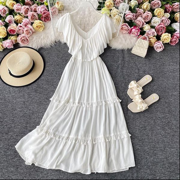 women white womens dresses big swing beach dress elegant v neck short sleeve ruffles tassel female vestidos mujer, Black;gray
women white womens dresses big swing beach dress elegant v neck short sleeve ruffles tassel female vestidos mujer, Black;gray
