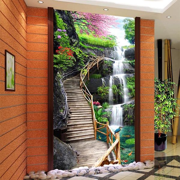 wallpapers dropship custom mural wallpaper hd waterfall wood bridge nature landscape po wall murals el entrance decor papel