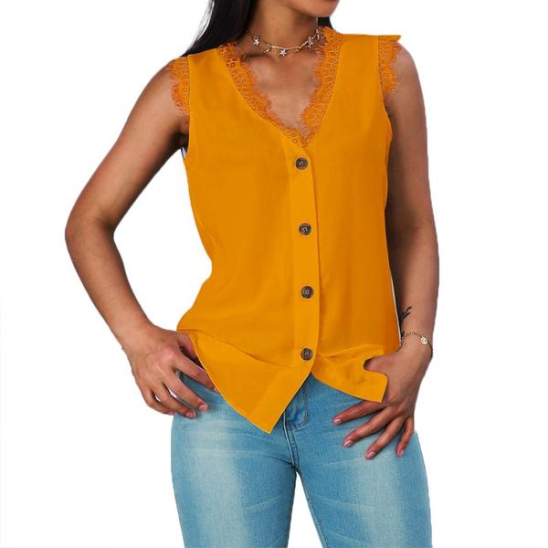 women's blouses & shirts summer lace patchwork blouse women sleeveless casual femme solid colour button blusas mujer d30, White
women's blouses & shirts summer lace patchwork blouse women sleeveless casual femme solid colour button blusas mujer d30, White