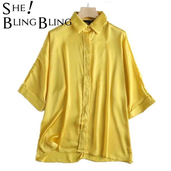 women's blouses & shirts sheblingbling colored summer roll sleeves single breasted women loose satin shirt thin style female casual gre, White
women's blouses & shirts sheblingbling colored summer roll sleeves single breasted women loose satin shirt thin style female casual gre, White
