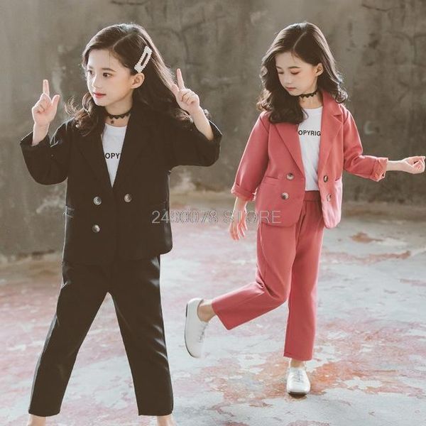 suits children birthday party performance costume female school blazer girls formal wedding suit kids jacket+pants 2pcs clothing set, Black 
suits children birthday party performance costume female school blazer girls formal wedding suit kids jacket+pants 2pcs clothing set, Black