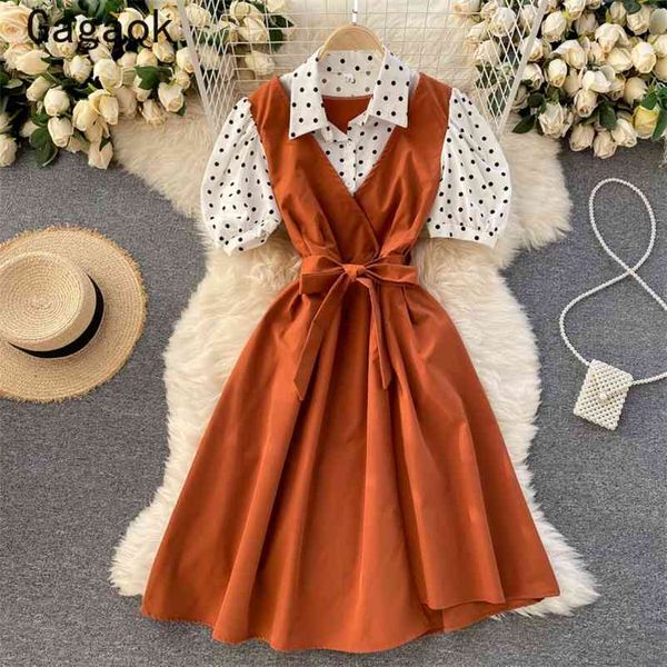woman dress summer vintage puff sleeve bow knee-length dot midi dresses slim french fashion wild vestidos 210531, Black;gray
woman dress summer vintage puff sleeve bow knee-length dot midi dresses slim french fashion wild vestidos 210531, Black;gray