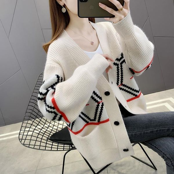 women's knits & tees cardigan sweater loose autumn clothing new female v-neck pocket ladies diamond outer wear jacquard knitted ja, White
women's knits & tees cardigan sweater loose autumn clothing new female v-neck pocket ladies diamond outer wear jacquard knitted ja, White