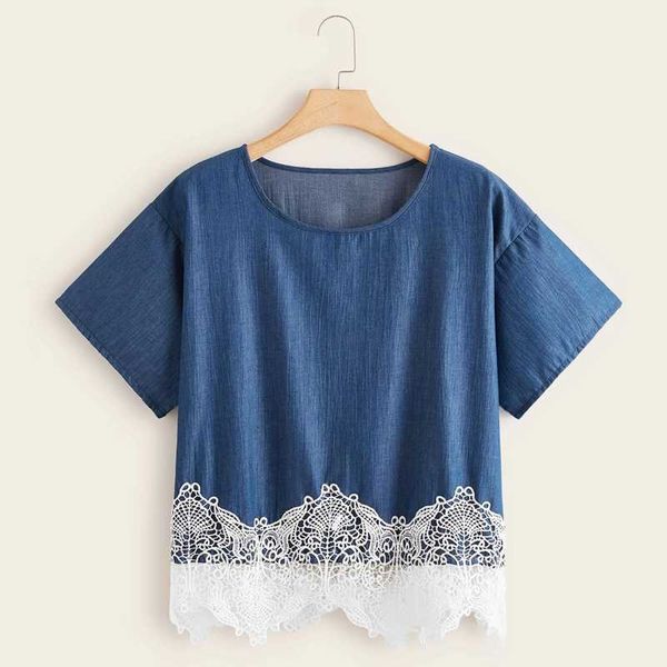 plus size t-shirt drop shoulder denim lace patchwork half sleeve loose summer spring elegant casual tee 4xl 5xl 6xl 7xl 8xl, Black
plus size t-shirt drop shoulder denim lace patchwork half sleeve loose summer spring elegant casual tee 4xl 5xl 6xl 7xl 8xl, Black