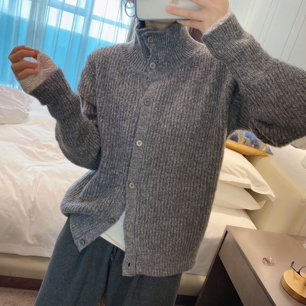 stand 1340 korean version lazy leisure pit strip solid color button thickened stand collar sweater cardigan coat net red, White
stand 1340 korean version lazy leisure pit strip solid color button thickened stand collar sweater cardigan coat net red, White