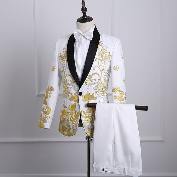 men's suits & blazers dress embroidery wedding host singer performance costume homme mariage gold black groom 2021 completi uomo m, White;black
men's suits & blazers dress embroidery wedding host singer performance costume homme mariage gold black groom 2021 completi uomo m, White;black