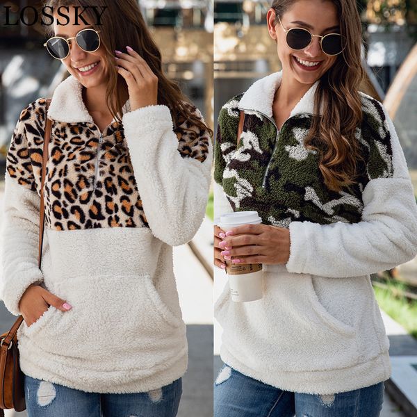 women fleece sweatshirt autumn winter warm casual plush faux fur leopard patchwork zipper pocket hoodies turtleneck thick 210520, Black
women fleece sweatshirt autumn winter warm casual plush faux fur leopard patchwork zipper pocket hoodies turtleneck thick 210520, Black